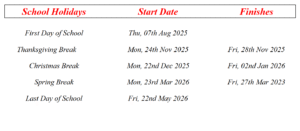 Autauga County Schools Holiday Calendar 2025-2026