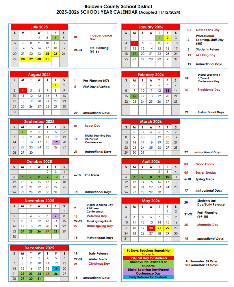 Baldwin County School Calendar 2025-2026