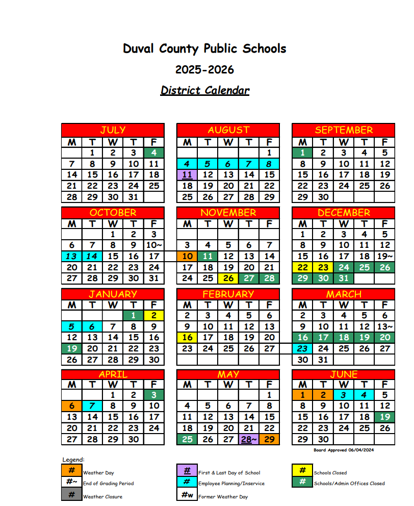 Duval County School Calendar 2025-2026