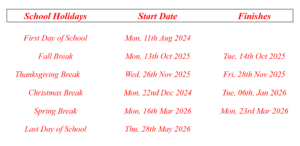 Duval County School Holiday Calendar 2025-2026