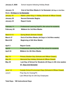 Kanawha County Public School Holiday Calendar 2025-2026