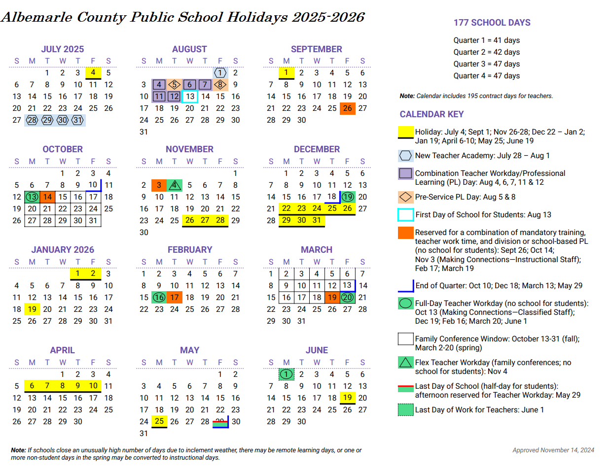 Albemarle County Public School Calendar 2025-2026