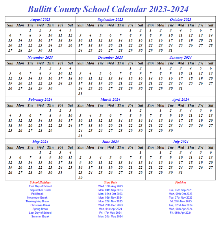 Bullitt County School Calendar 2023-2024 PDF With Holidays