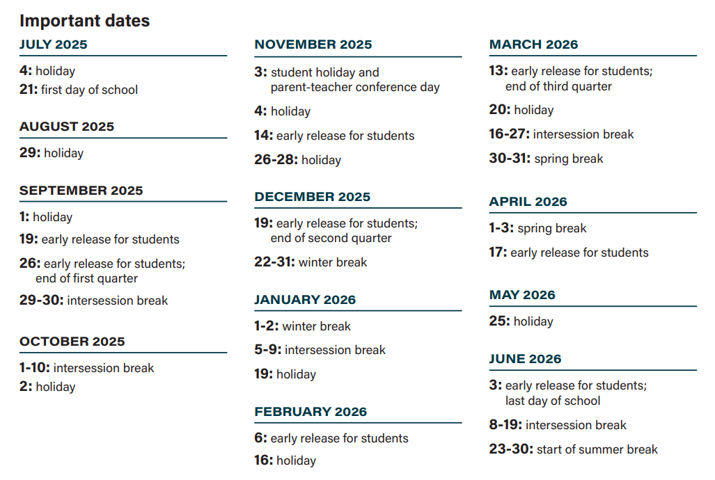 Chesterfield County School Holiday Calendar 2025-2026