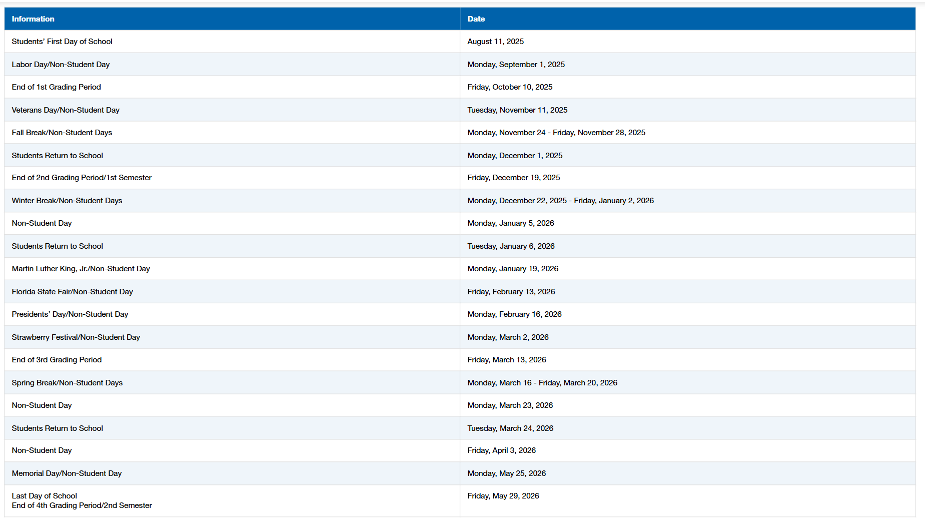 Hillsborough County School Calendar 2025-2026