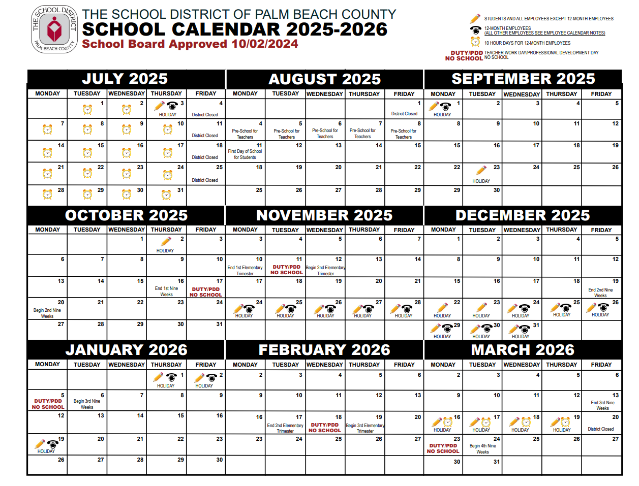 Palm Beach County School Calendar 2025-2026