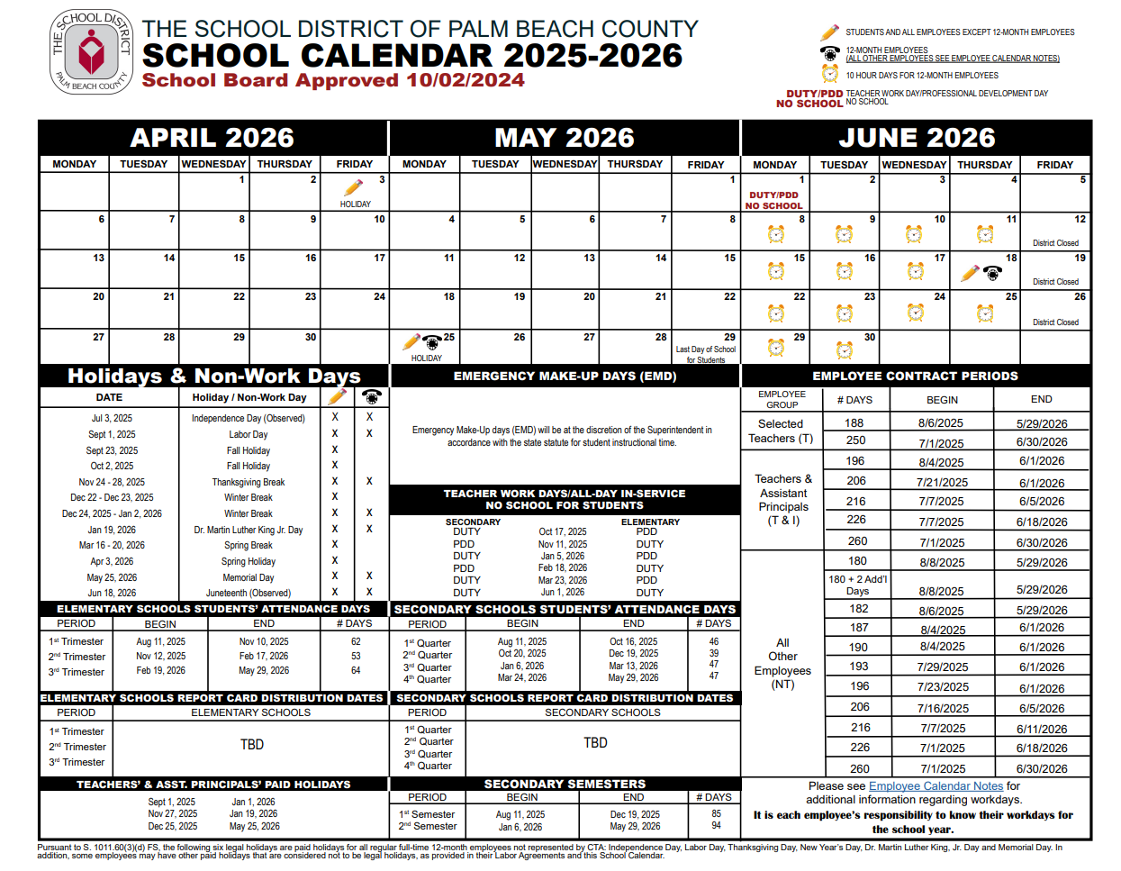 Palm Beach County School Holidays 2025-2026