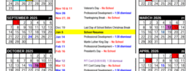Warrick County School Holiday Calendar 2025-2026