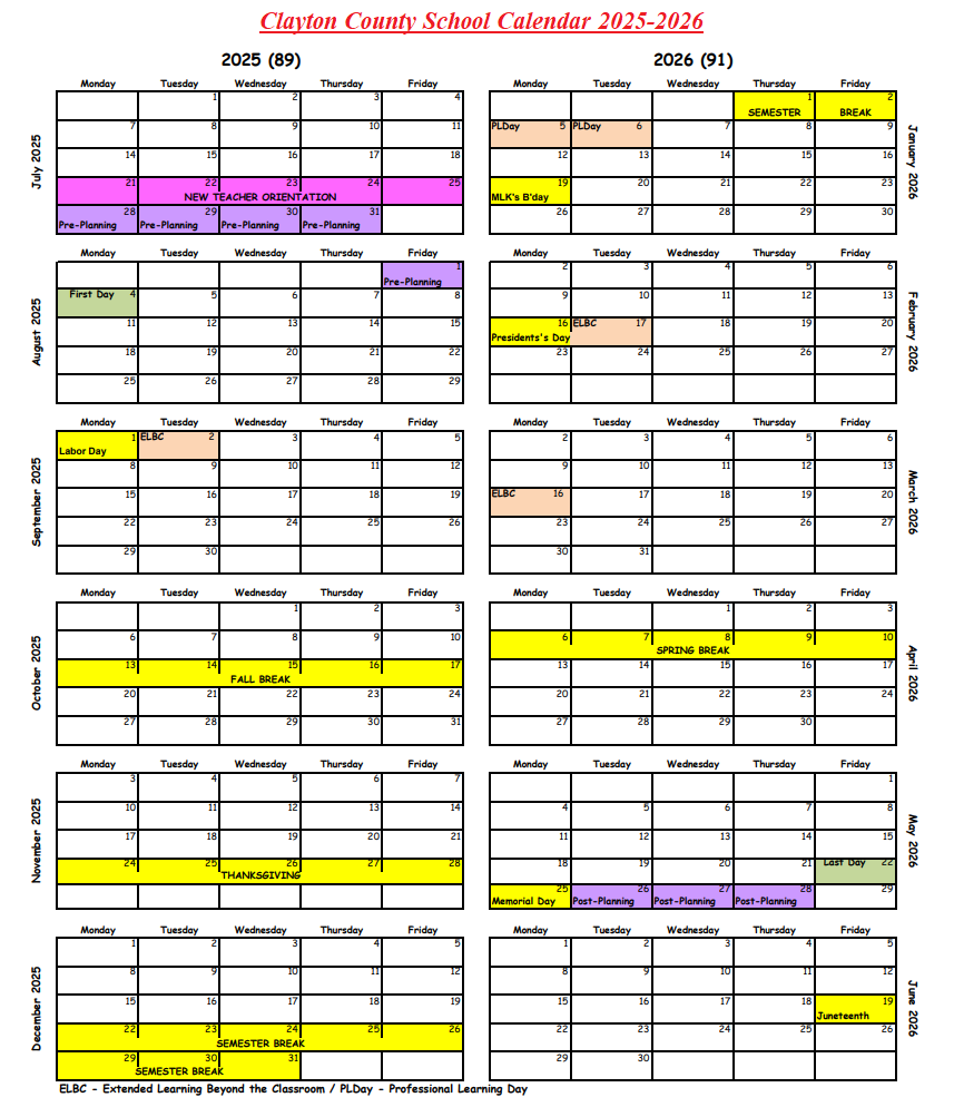 Clayton County School Holidays 2025-2026