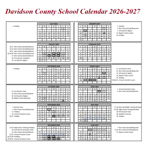 Davidson County School Holiday Calendar 2026-2027