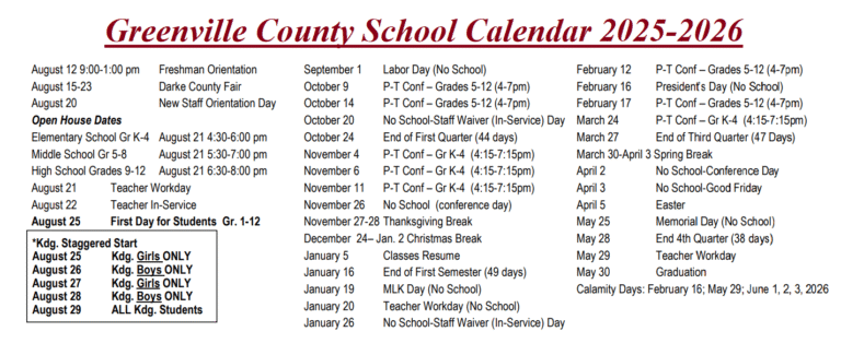 Greenville County Schools Holidays 2025-2026 - My School District Calendar