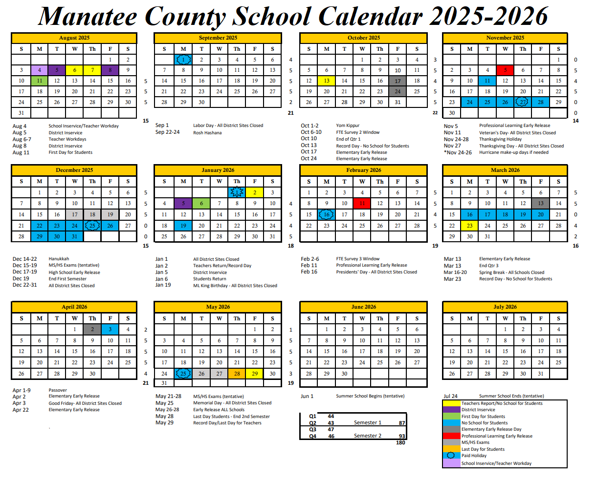 Manatee County School Calendar 2025-2026