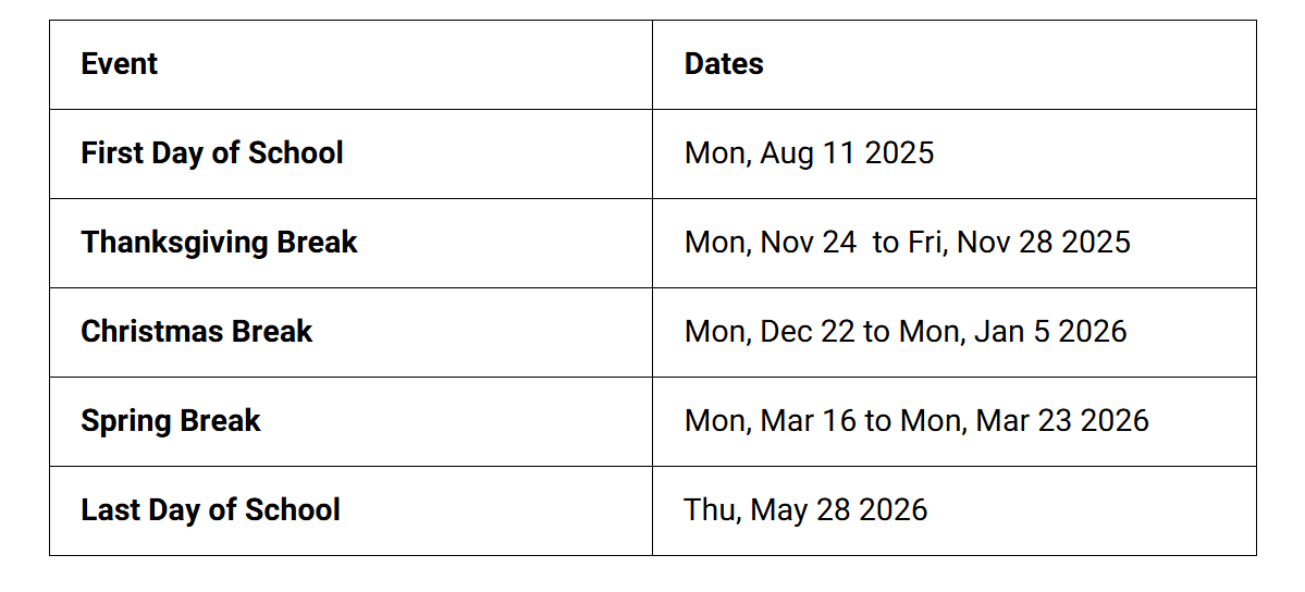 Manatee County School Holiday Calendar 2025-2026
