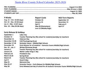 Santa Rosa County School Calendar 2025-2026