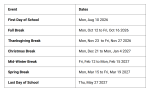 Williamson County School Holidays 2026-2027