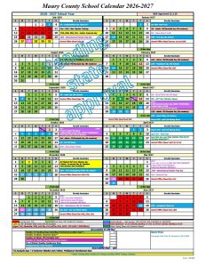 Maury County School Holiday Calendars 2026-2027
