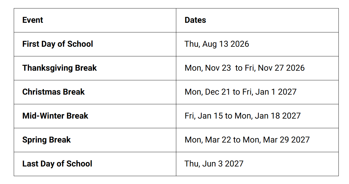 Miami Dade County Public School Holidays 2026-2027