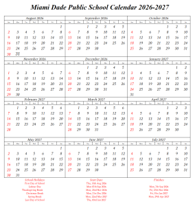 Miami Dade Public School Calendars 2026-2027