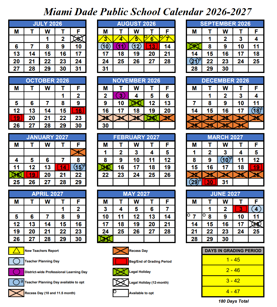 Miami Dade Public Schools Holiday Calendar 2026-2027