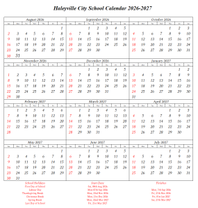 Haleyville City School Calendar 2026-2027