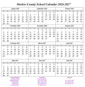Onslow County School Calendar 2026-2027