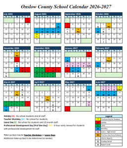 Onslow County School Holiday Calendar 2026-2027