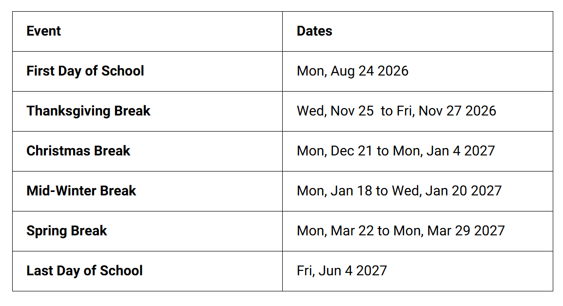 Onslow County School Holidays 2026-2027