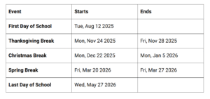 Bentonville Schools Holiday Calendar 2025-2026