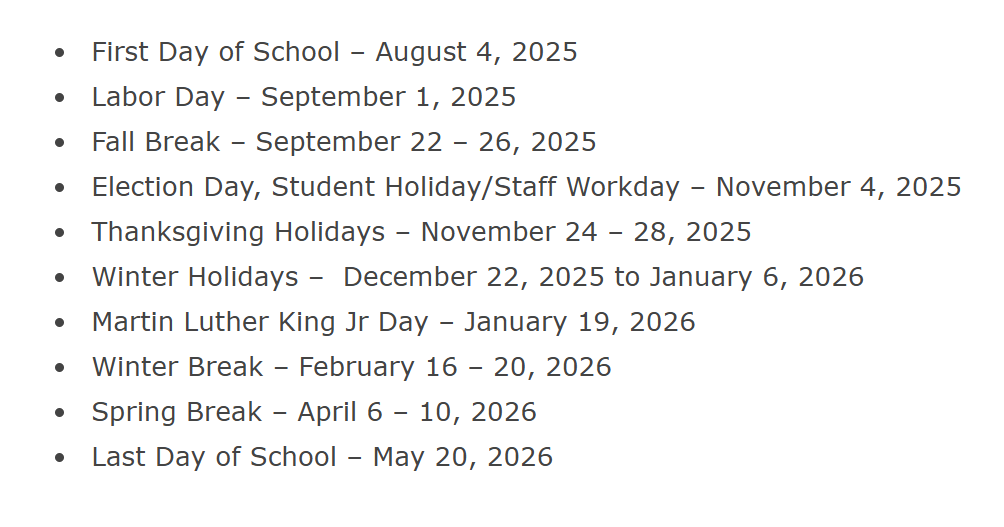 Cobb County Public Schools Break Academic Year 2025-2026
