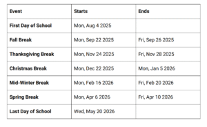 Cobb County School District Proposed Calendar 2025-2026