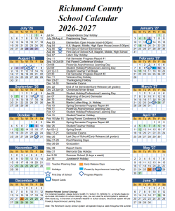 Richmond County Public Schools Holiday Calendar 2026-2027