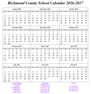 Richmond County School Calendar 2026-2027