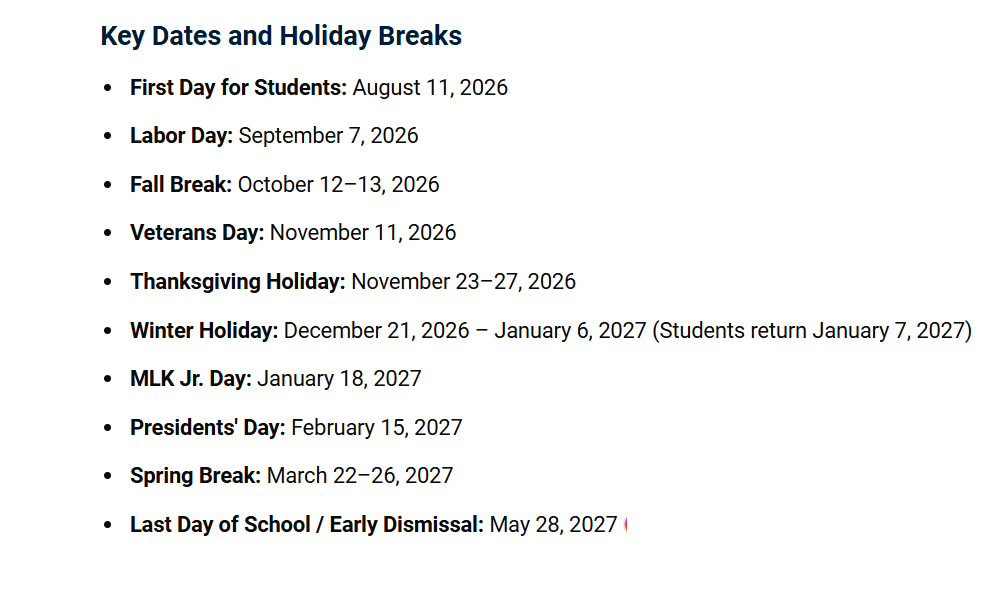 Autauga County Schools Holiday Calendar 2026-2027