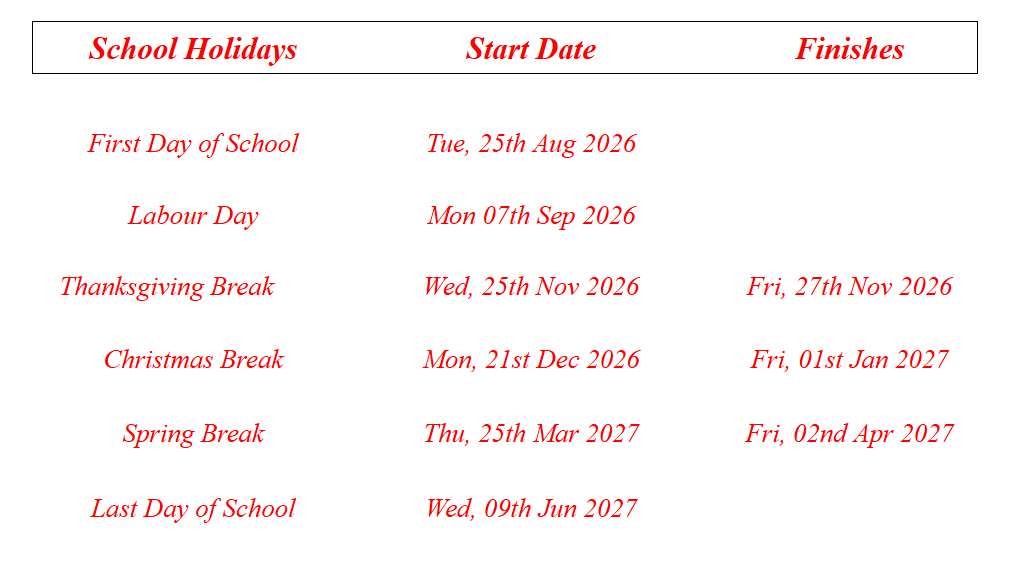Chatham County School Holidays 2026-2027