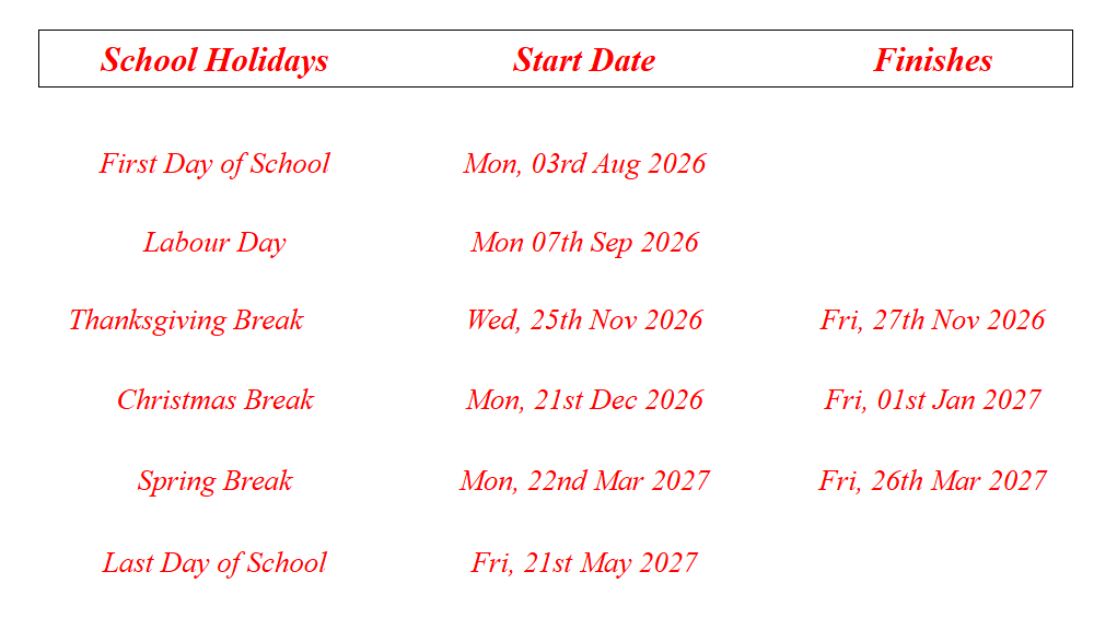 Cocke County School Holidays 2026-2027