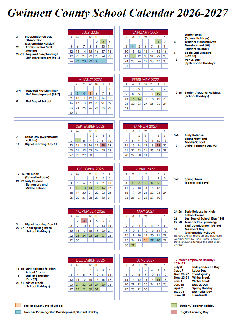 Gwinnett County School Break Academic Year 2026-2027