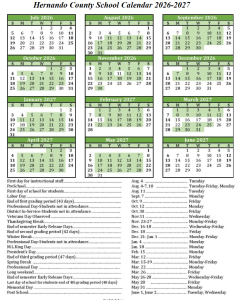 Hernando County Schools Holiday Calendar 2026-2027