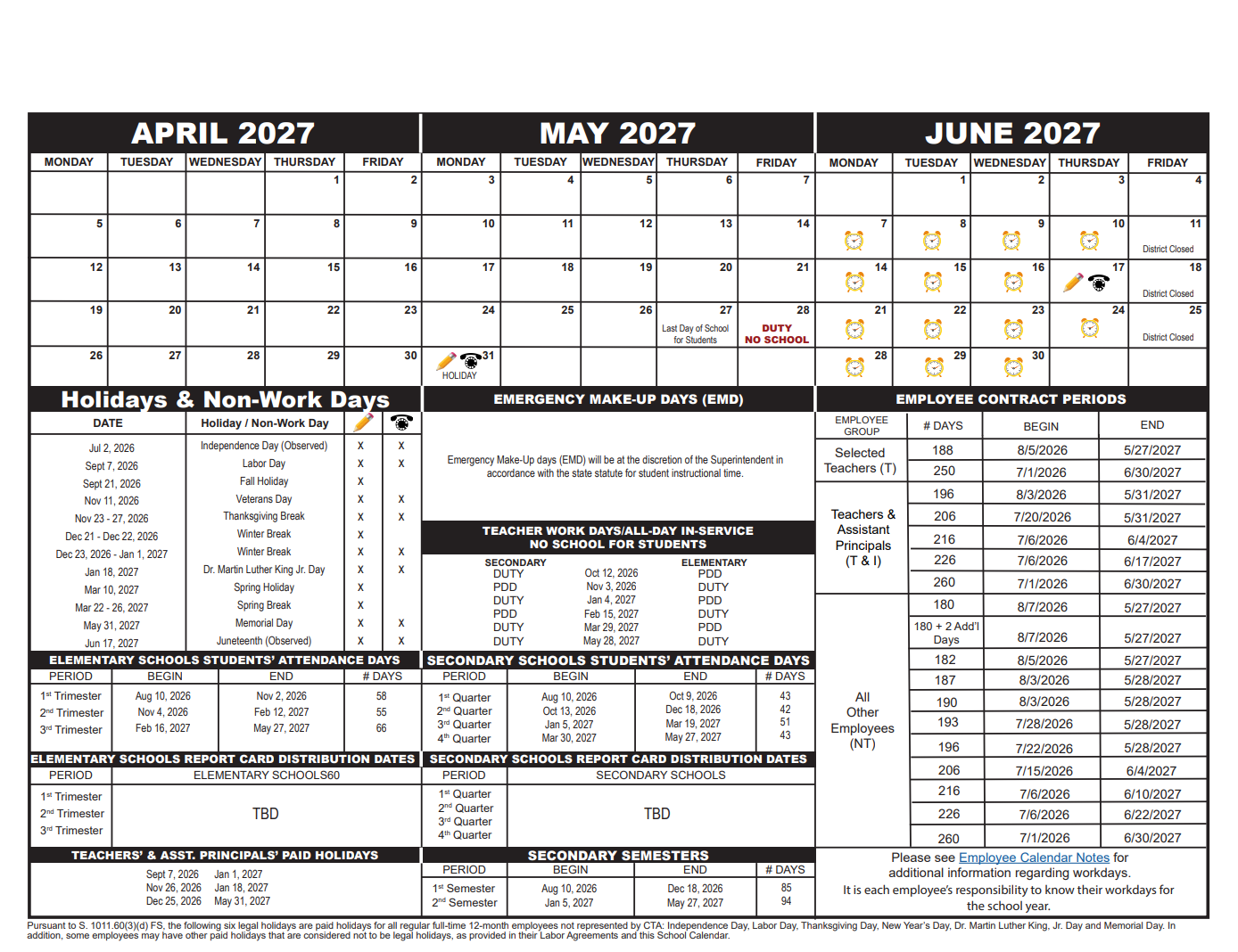 Palm Beach County School Holiday Calendar 2026-2027