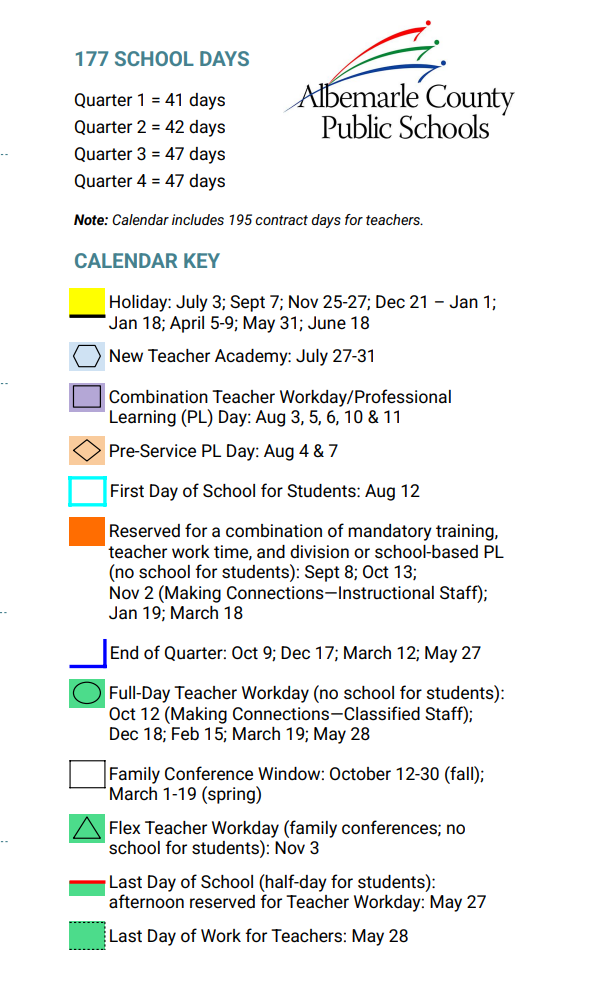 Albemarle County Public School Holidays 2026-2027