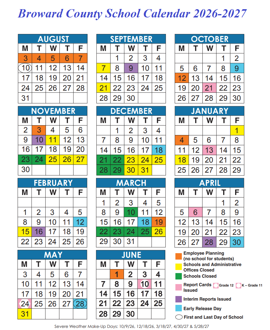 Broward County School Calendar 2026-2027