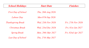 Gahanna County School Holidays 2026-2027