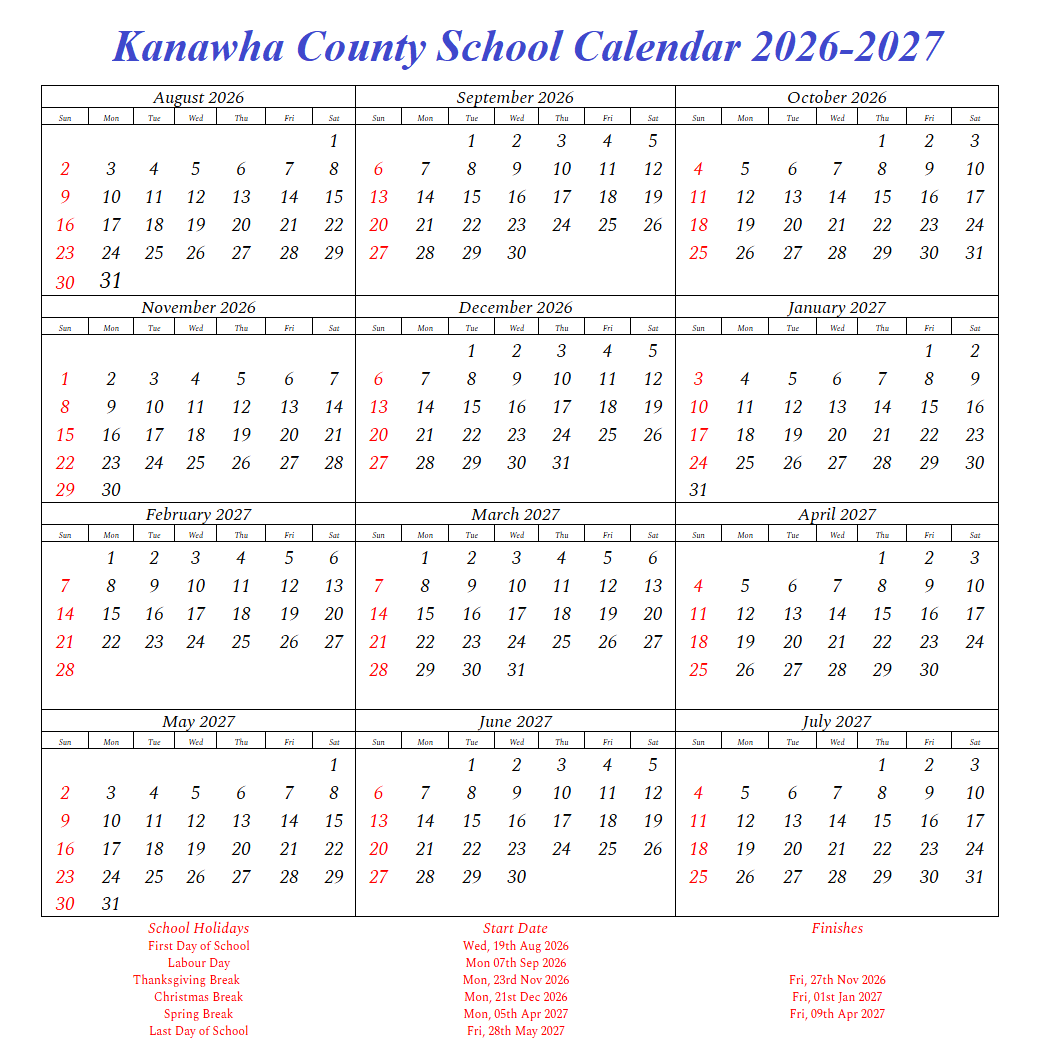 Kanawha County School Calendar 2026-2027