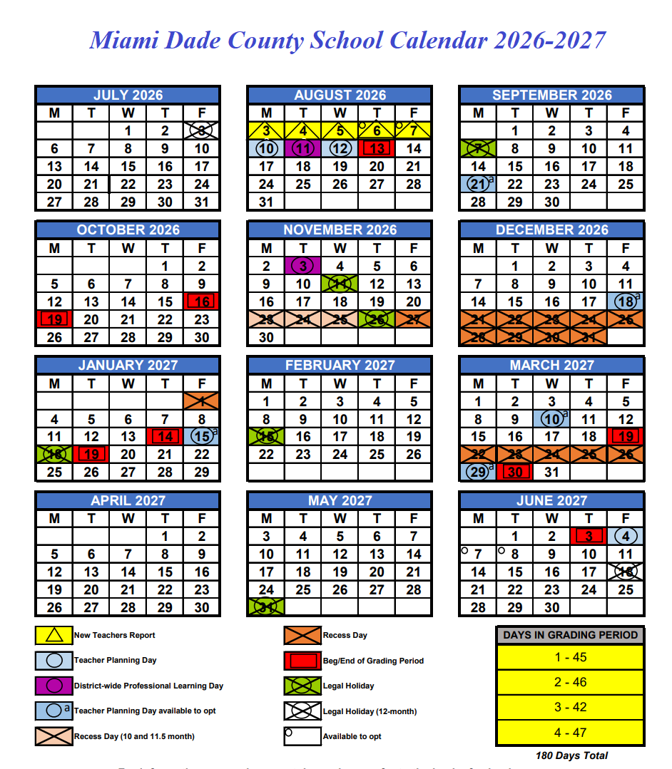 Miami Dade County School Calendar 2026-2027