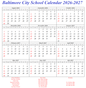 Baltimore City Public School Calendar 2026-2027