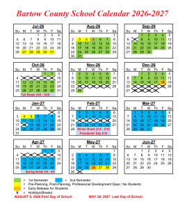 Bartow County School Calendar 2026-2027