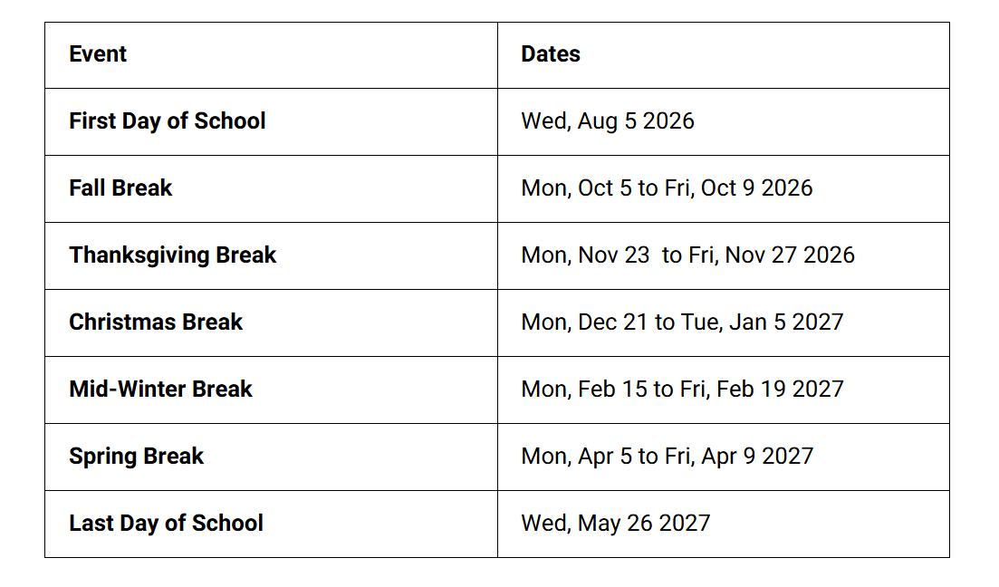 Bartow County School Holidays 2026-2027