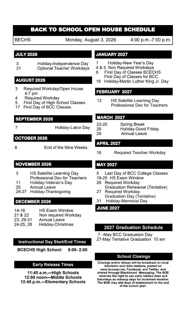 Brunswick County School Break Academic Year 2026-2027