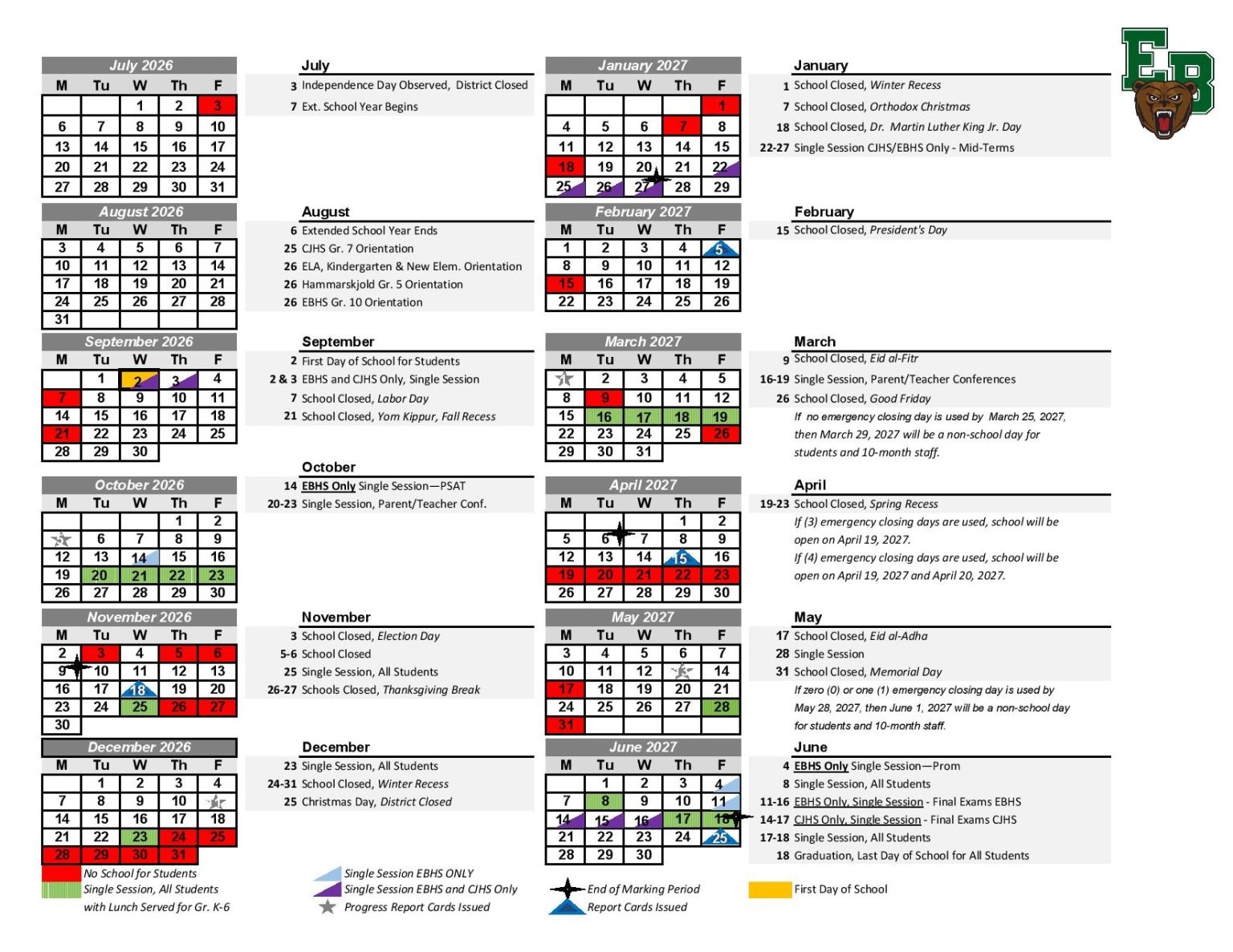 Brunswick County School Holidays 2026-2027