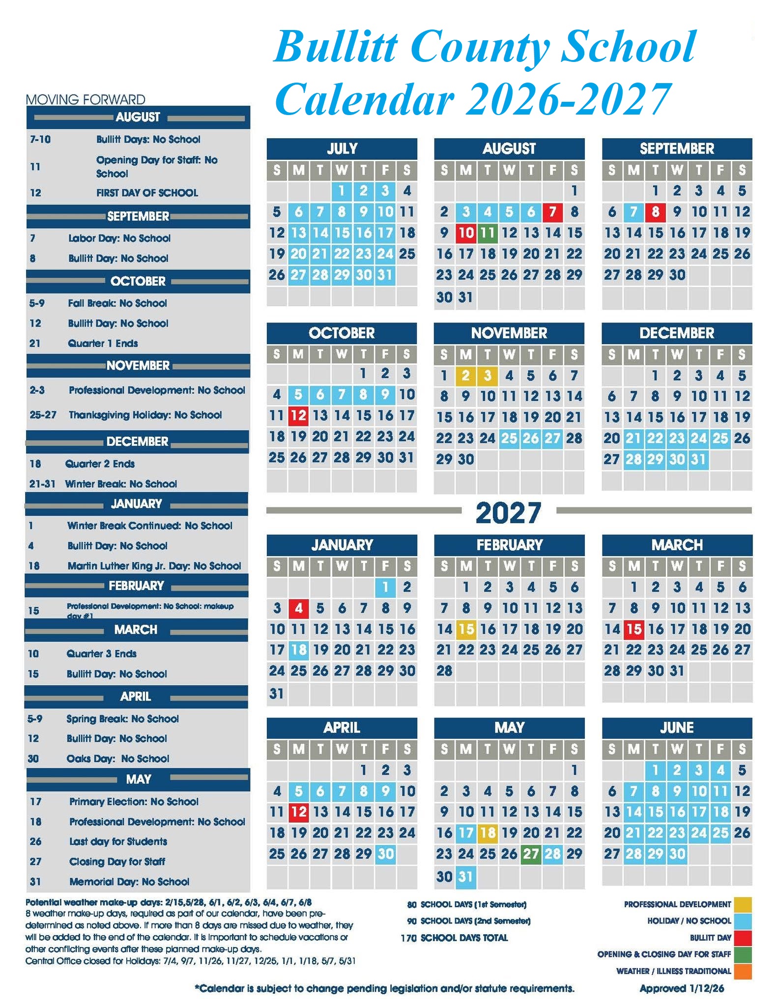 Bullitt County School Calendar 2026-2027