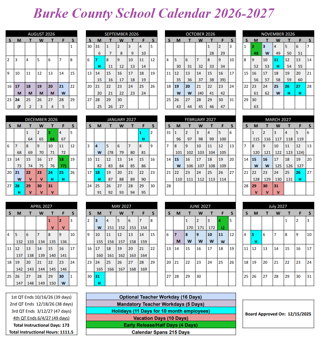 Burke County School Calendar 2026-2027